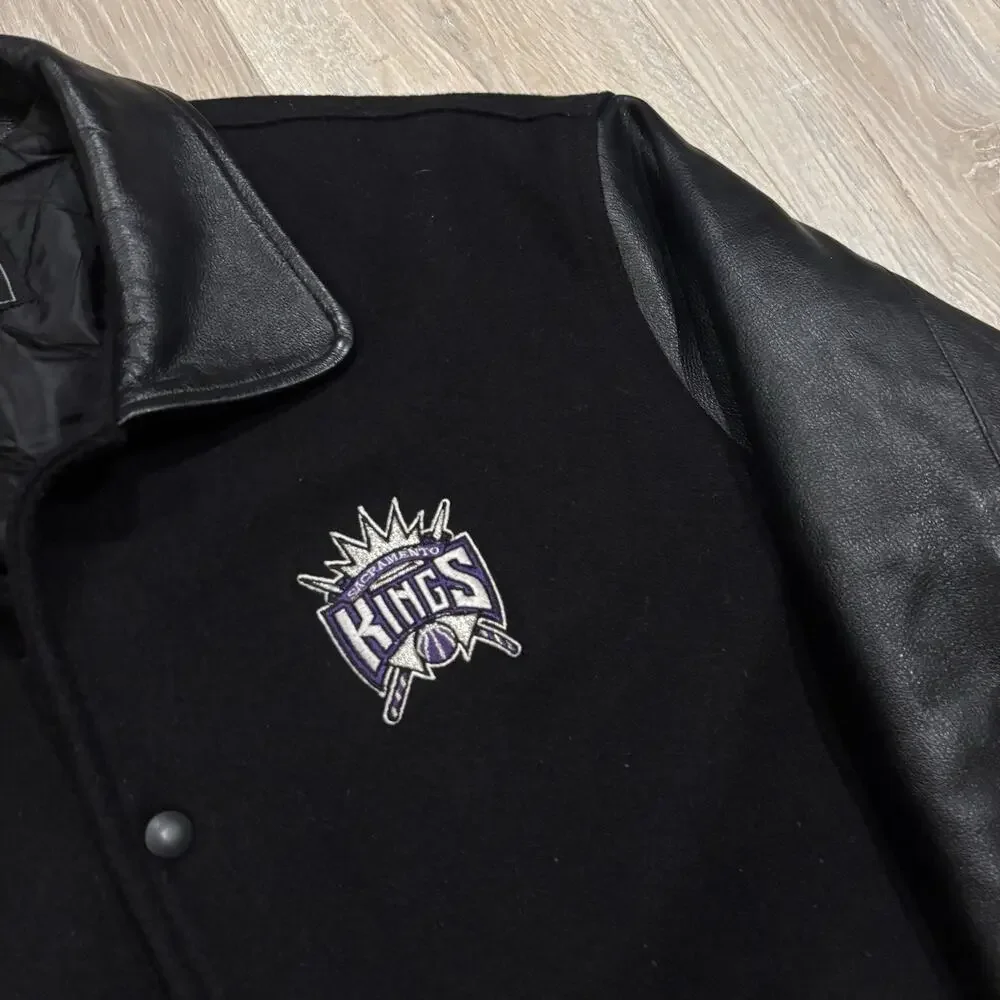 Vintage Sacramento Kings Jacket Mens Large 90s Leather Wool Bomber Varsity NBA